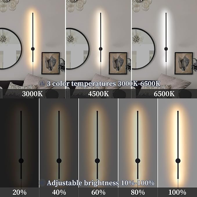 Dimmable Plug in Wall Sconce Set of 2, Adjustable Color Temperature Brightness