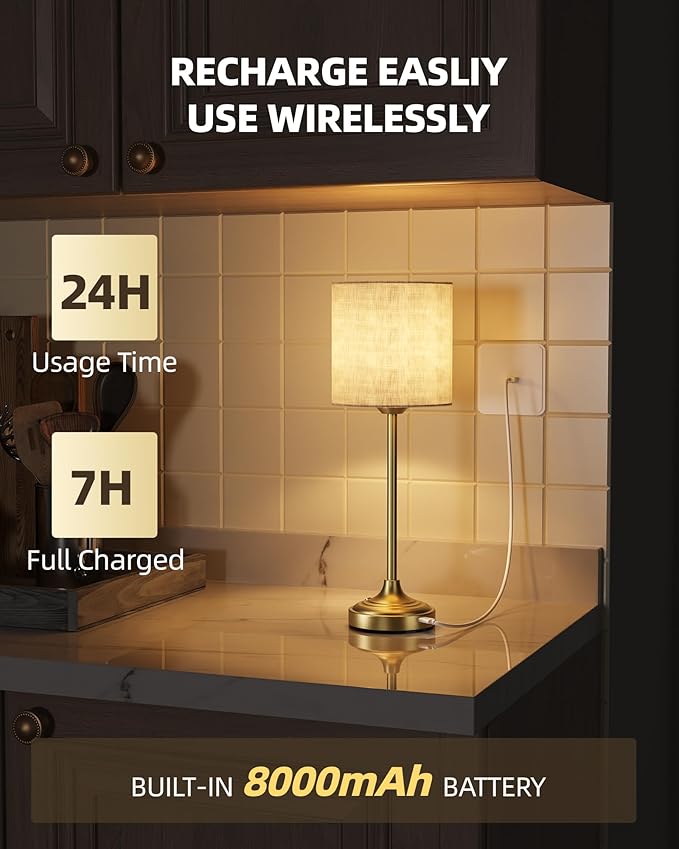 Cordless Table Lamp, Ambient Light, Touch Control, Rechargeable, Battery