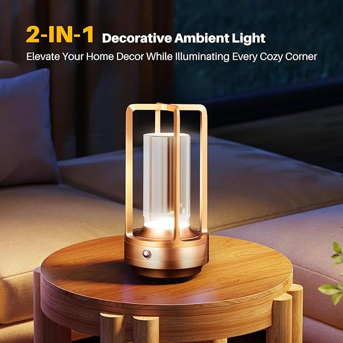Rechargeable Table Lamp Cordless, 3 Color | Crystal | Stepless Dimming