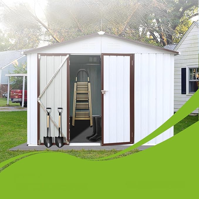 Metal Storage Shed with Apex Roof, Outdoor Garden Shed with Hinged Door