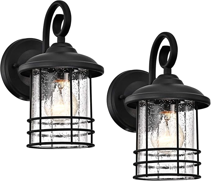 MICSIU Textured Black Outdoor Wall Light 2 Pack, 10 Inch Exterior Wall Lantern