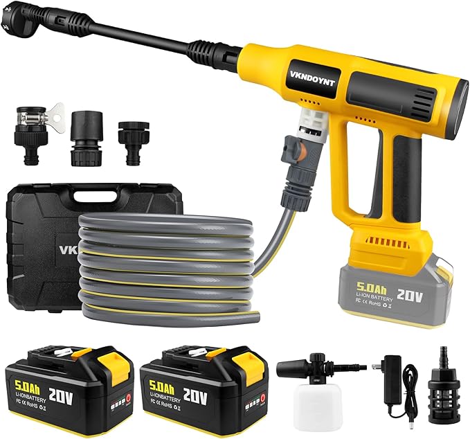 Cordless Pressure Washer with Faucet & Garden Hose Connector, 2 X 5.0AH Batteries, 2000PSI MAX Portable Pressure Washer with Brushless Motor, 4 Speed Adjustment LCD Touch Screen, 6-in-1 Nozzle
