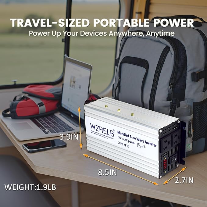 WZRELB 800W Power Inverter 24V DC to 110V 120V AC,1600W Peak Modified Sine Wave Car Inverter with LED Display,Dual AC Outlets,Soft Starte,Off-Grid Power Converter with High Efficiency up to 90%