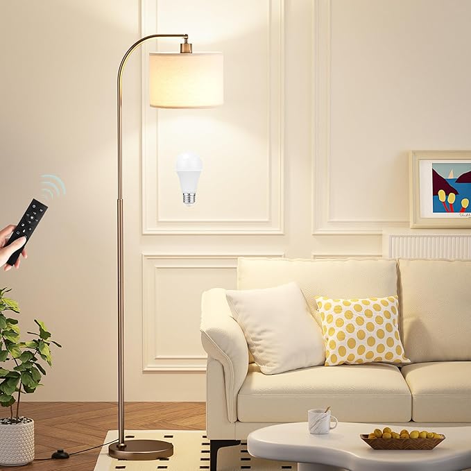 Ambimall Arc Floor Lamp with Remote and Stepless Dimmable Bulb, Colors