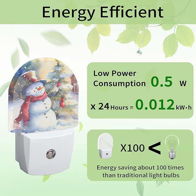 Snowman Christmas Tree Night Light, Winter Holiday Night Light Plug into Wall