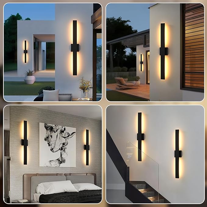 Upgraded 2-Pack 23.6in Black Long Modern LED Outdoor Wall Lights 3000K 4000K