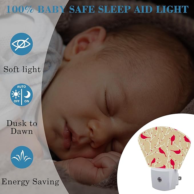 Christmas Red Cardinal Bird Night Light Plug into Wall, Christmas Night Light