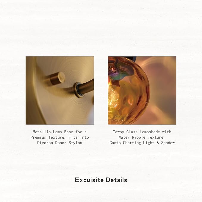 Gold Wall Sconce Light Amber Hammered Glass Vanity Lighting Brushed Brass