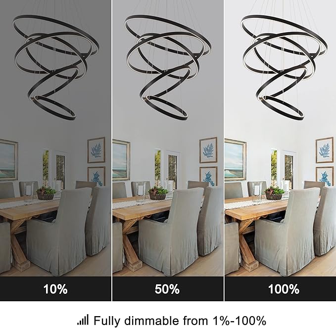 Elegant 5-Rings Black Modern LED Chandelier – Fully Dimmable High Ceiling