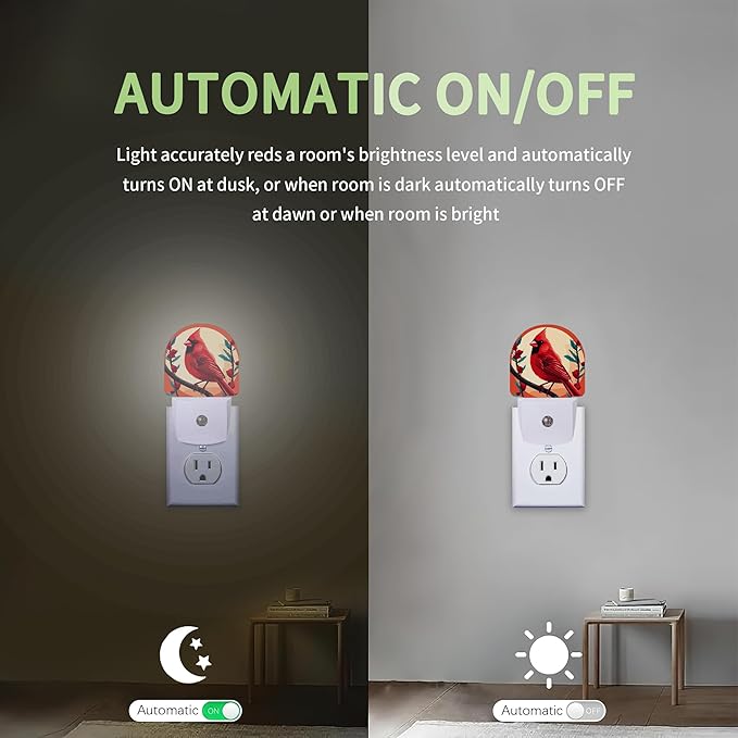 Red Cardinal Sun Night Light, Night Light Plug into Wall