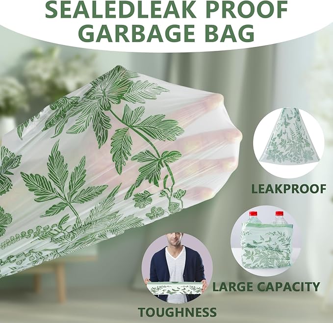VOK 8 Gallon Trash Bags with Butterfly Printed & Sweet Wormwood Scent, Drawstring Medium Garbage Bags, Tear-Resistant & Fragrant Trash Can Liners, Trash Bags 8 Gallon for Home/Office, 25 Counts