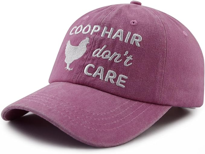 Coop Hair Don't Care Hat Hat for Men Women, Funny Adjustable Cotton Embroidered Farm Chicken Lovers Baseball Cap