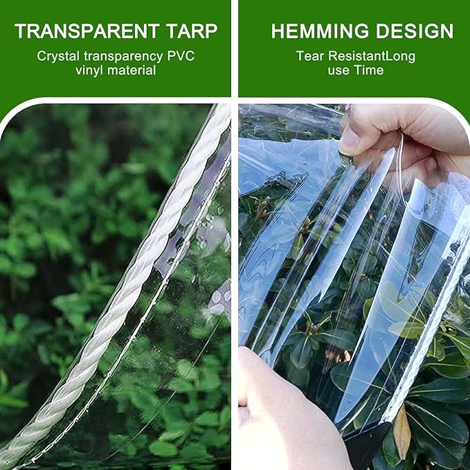 10x16ft Clear tarps with Grommets, Clear Tarps Heavy Duty Water Resistant with Reinforced Edge,14Mil Thickened Transparent Tear Resistant Waterproof PVC Vinyl Tarp Enclosure for Patio,Porch, Outdoor