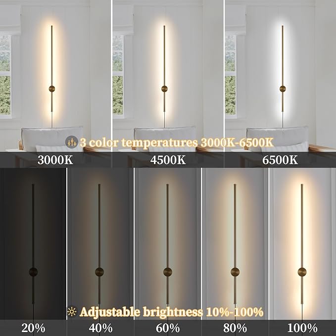Dimmable Plug in Wall Sconce Set of 2, Adjustable Color Temperature Brightness
