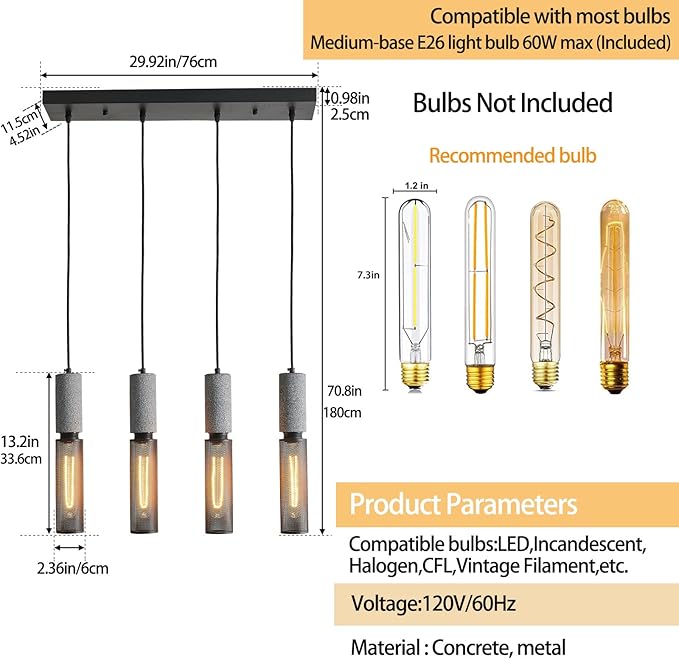 4-Light Concrete Linear Pendant Light
