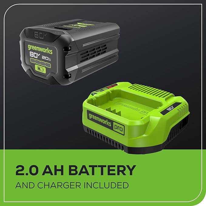 Greenworks 80V 16" Brushless Cordless String Trimmer, 2.0Ah Battery and Charger Included