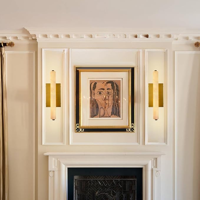 Alabaster Wall Sconces, 15in Brass Alabaster Sconce, Modern Spanish Natural