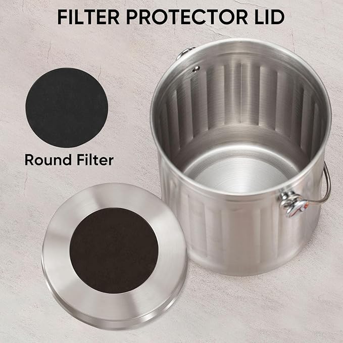 1.3 Gallon 5L Stainless Steel Compost Bin Countertop Compost Bucket Under Sink Kitchen Trash Can Composting Bucket Garbage Bin Poubelle Cuisine with Lid Charcoal Filter Indoor Silver