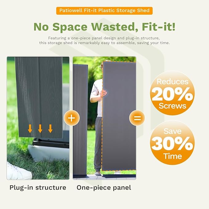 Patiowell 4 x 6 Resin Storage Shed, Outdoor Plastic Garden Shed with Lockable Door & Window, Easy Assembly Tool Shed for Backyard, Light Gray