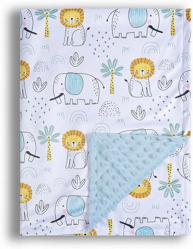 Baby Blanket for Boys Girls Soft Minky with Double Layer Dotted Backing, Cartoon Printed 30 x 40 Inch Receiving Blanket (Elephant)