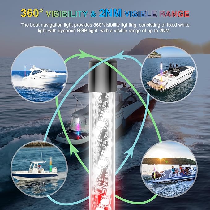 Nilight Boat Navigation Whip Light 3FT 360° Visibility 2NM Coast Guard