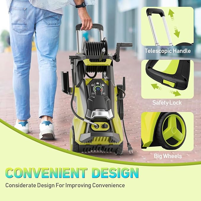 Pressure Washer Power Washers with Touch Screen, 5000PSIIMAX, High Pressure Cleaning Machine with 4 Quick Connect Nozzles and Foam Cannon for Cars Driveways Patios Fences