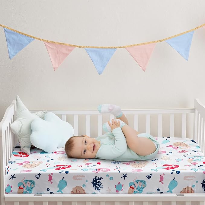 PHF 3 Pack Soft Mermaid Crib Sheets Fitted, Silky Comfy Breathable Baby Sheets for Boys Girls Neutral, 28x52 Inches Fits Standard Crib and Toddler Mattresses, Mermaid