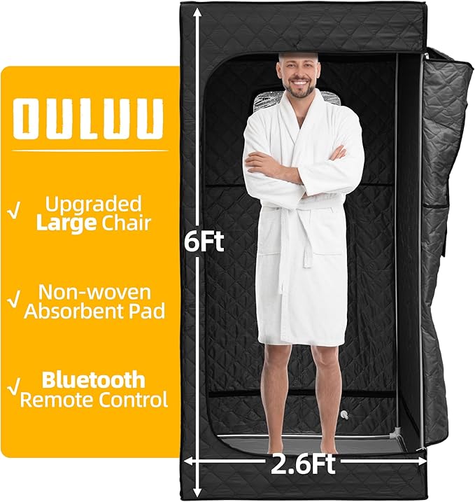 Infrared Sauna for Home - Portable Steam Sauna with Red Light, Folding Chair, Remote Control, 3.2’ x 3.2’ x 6.0’, Black