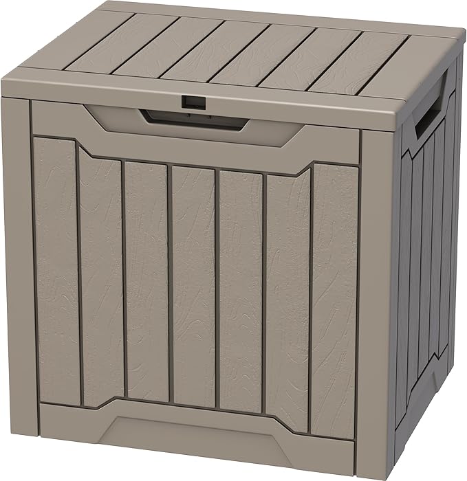 YITAHOME 30 Gallon Deck Box Outdoor Storage Box, Waterproof Resin Package Delivery and Storage Box with Lockable Lid for Patio Furniture Cushions, Pool Accessories, Garden Tools, Brown