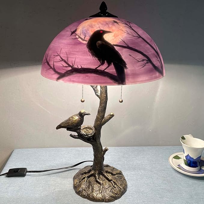 Bieye L13002 Ravens Sitting on Bare Tree Branch Against Full Moon Hand-Painted