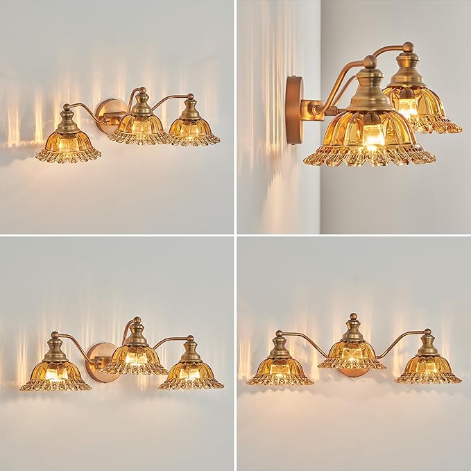 Tea Glass 3 Light Vanity Light Colored Glass Bathroom Light Fixture Vanity