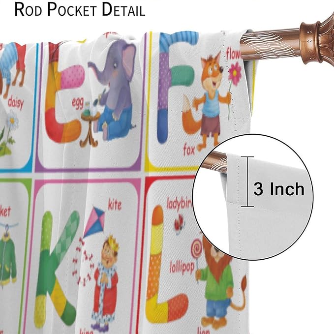 Kids Alphabet Curtains Cartoon Animal Funny Education Learning Curtain with Rod Pocket for Bedroom Nursery Children Toddler Decor Drapes Window Treatments 2 Panels Set 72" W X 63" L