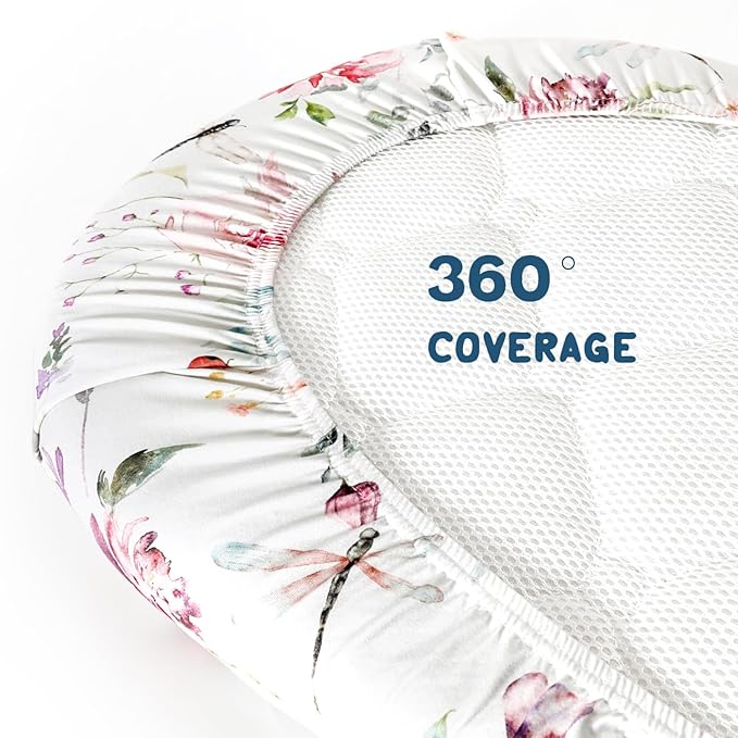 Stretch Ultra Soft Fitted Bassinet Sheet Set 3 Pack, Universal Fit for Bassinets Baby Cradle Moses Basket Oval Rectangle Mattress Safe and Snug, Beautiful Flowers and Insects Pattern for Baby Girls