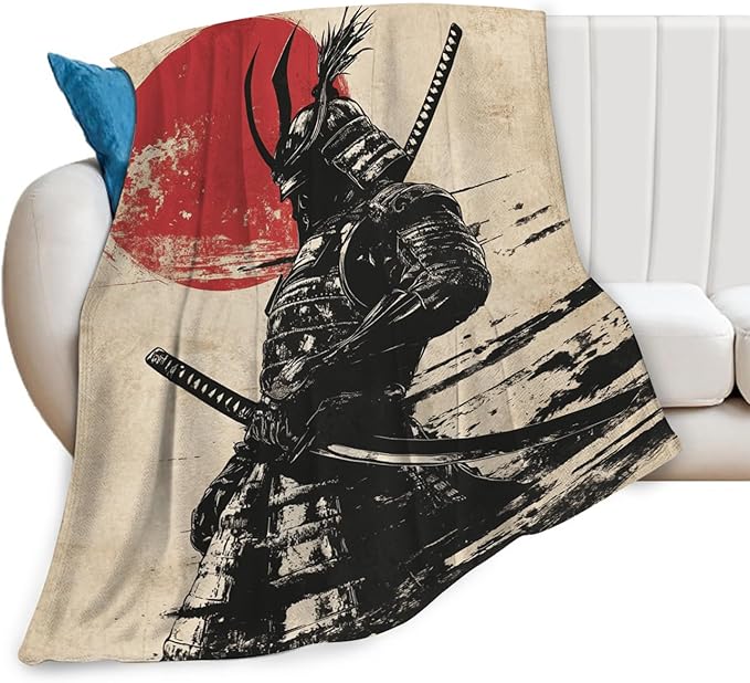 Tijuboni Japanese Samurai Throw Blanket Japanese Warrior Gifts for Men Women Girls Boys Kids Adults Soft Flannel Fleece Blanket for Couch Sofa Bed Home Decor 50"x60"