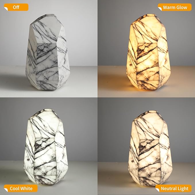 Handcrafted Real Marble Table Lamp, Stone Lamp