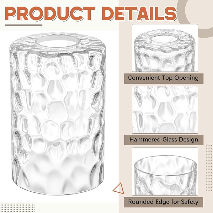 6 Pcs Clear Hammered Glass Shade Replacements