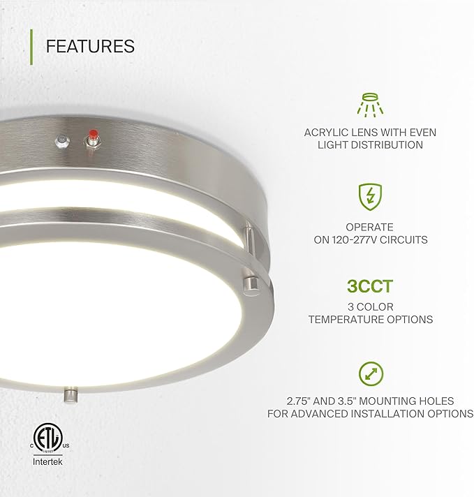 ASD LED 12" Round Flush Mount Lighting, Close to Ceiling Light Fixture | 3CCT