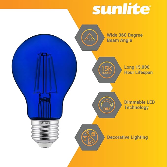 Sunlite 40940 LED Colored Filament A19 Light Bulb, 4.5 Watts, Medium E26 Base