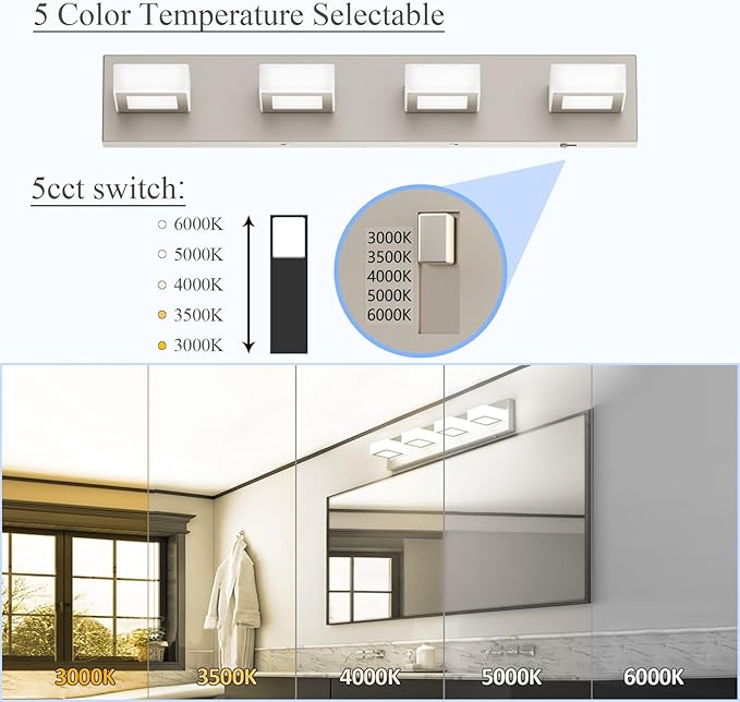 Ralbay 5 Color Temperature Brushed Nickel Vanity Lights