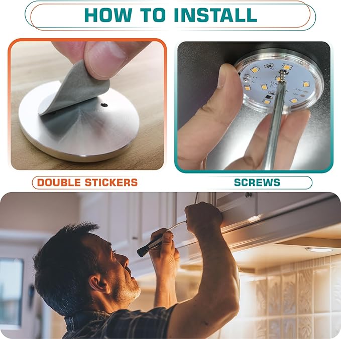 Single Under Cabinet Puck Light, Collection Display Cases Bookshelf Counter LED