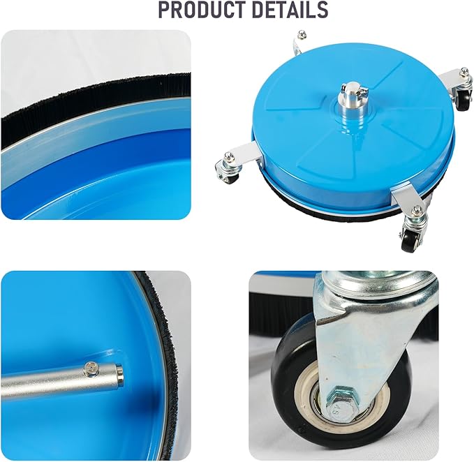 14" Pressure Washer Surface Cleaner with 4 Wheels, Coated Blue Stainless Steel Power Washer Surface Cleaner for Driveway Sidewalk Patio, 1/4" Quick Connector, 2 Extension Wand, 4000 PSI