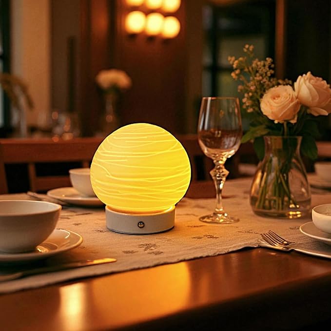JHY DESIGN 3 Colors Bedside Rechargeable Table Lamp 6.5" H Globe Shade Battery