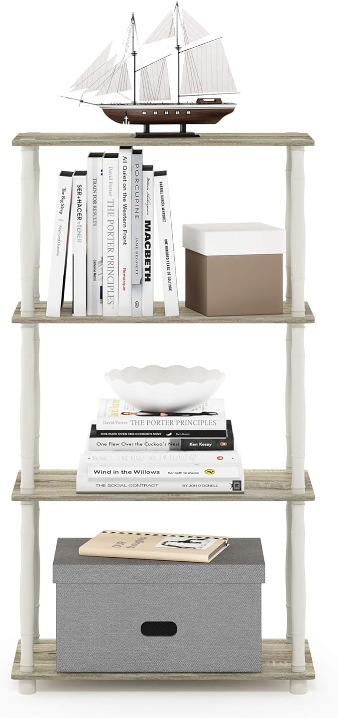 Furinno Turn-N-Tube 4-Tier Multipurpose Shelf Display Rack, Classic Tubes, Sonoma Oak/White