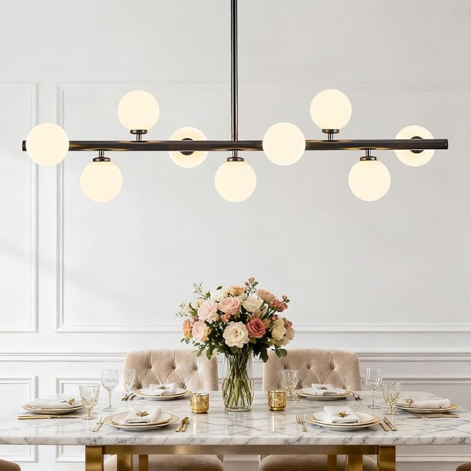 Mid Century Modern Globe Sputnik Chandelier, 9-Light Linear Chandeliers