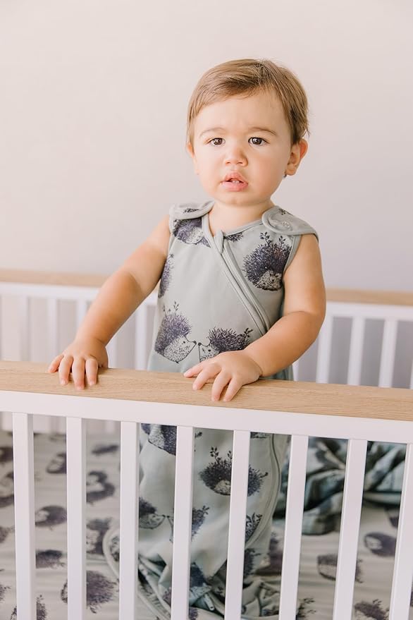 Oilo Crib Sheet, Breathable 100% Turkish Cotton Fitted Jersey, 300 Thread Count, Machine Washable, Fits Standard Crib (28" x 52" x 6"), Toddler Bedding, Girl, Boy, & Neutral Nursery Design, Hedgehog