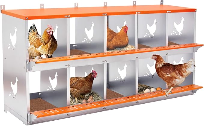 Chicken Nesting Boxes, 10 Rooms Hens Nest Box, Metal Poultry Nest Box Wall Mount for Chickens Egg Laying Box Collection Vented Holes Chicken Coop Cages Equipment, Orange (10 Rooms)