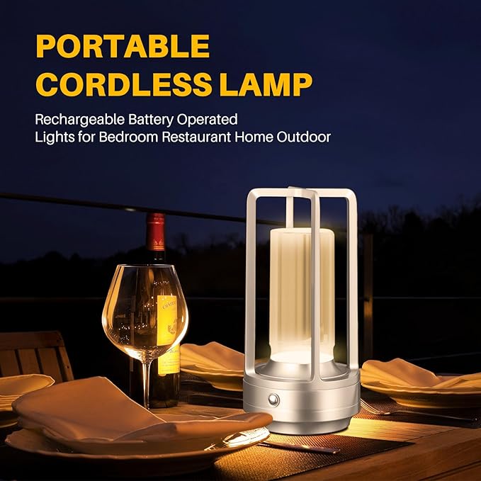 Rechargeable Table Lamp Cordless, 3 Color | Crystal | Stepless Dimming