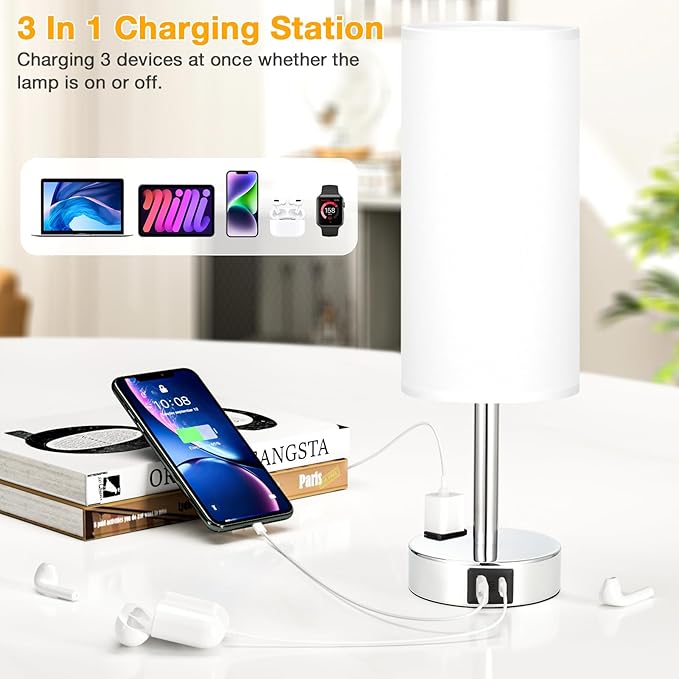 White Touch Nightstand Lamps Set