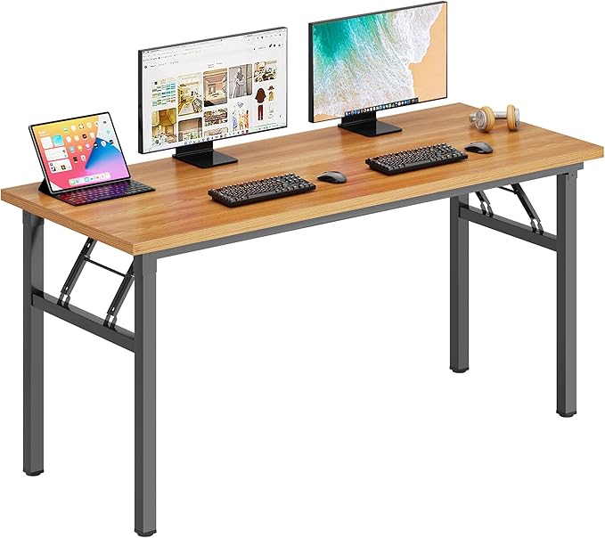DlandHome Computer Desk 62 inches Office Desk Computer Table Study Writing Desk Workstation for Home Office Metal Frame Teak and Black