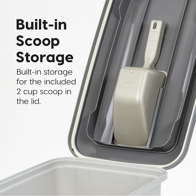 IRIS USA Dog Food Storage Container with Wheels, Airtight Lid, 2-Cup Scoop, Up to 54 Pounds Pet Food Storage, Built in Scoop Storage in Lid, Versatile Pet Food Bin, Portable, BPA Free, Gray/Dark Gray